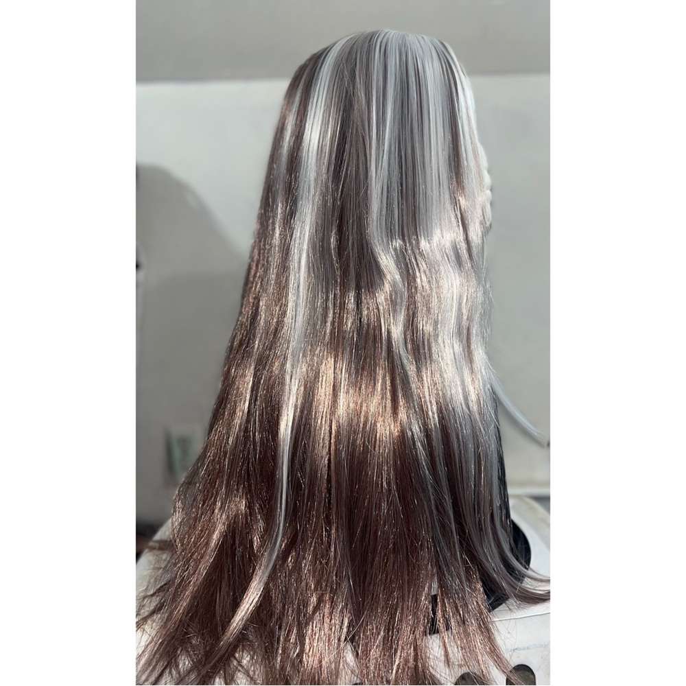 Long Straight Two-Tone Wig - Silver & Brown - Picture 5 of 8
